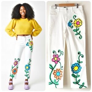 dELiA*s Dolls Kill Blooming World Doodle Flower High Waist Denim Jeans Size S/28